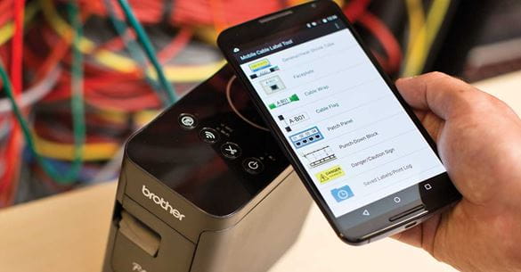 Smartphone showing templates in Brother Cable Label Tool app